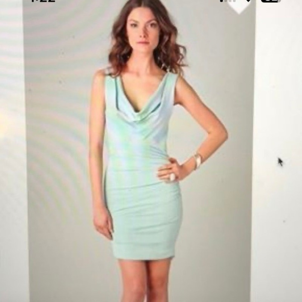 Alice & Olivia dress size‎ 4 bodycon mini drape neck blue summer fairy coquette